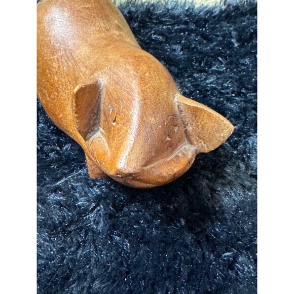 Primitive Hand-Carved Wooden Pig Figurine Made In Thailand - Picture 4 of 8